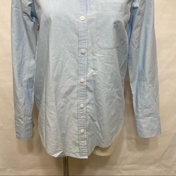 ATHLETA CHAMBRAY MARINWOOD STRIPED POPLIN RELAXED LIGHT BLUE BUTTON DOWN TOP - Picture 7 of 16